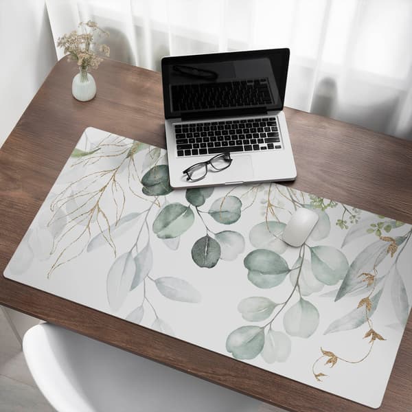 Akvarell løv grene antiskrid skrivebordsmåtte 120x60 cm