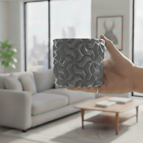 Gråt urtepotteskjuler med 3D geometrisk mønster til loftplanter