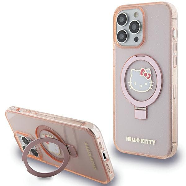 Hello Kitty Ring Stand Glitter Electrop Logo MagSafe-cover til iPhone 15 Pro Max, lyserød