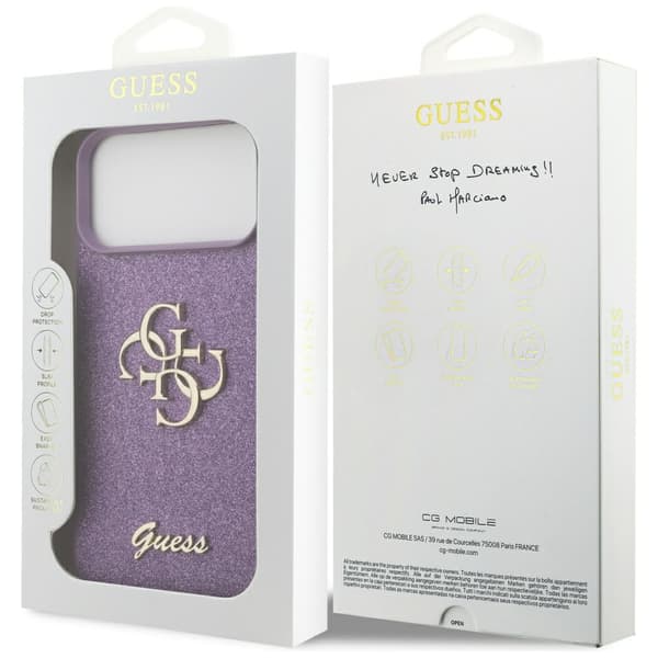 Guess Fixed Glitter Big 4G cover til iPhone 17 Pro Max lilla
