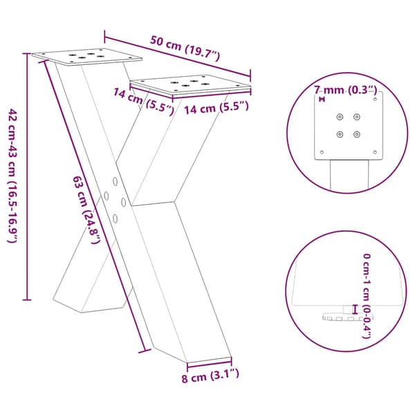 vidaXL sofabordsben, 2 stk., sort, 50x(42-43) cm, stål