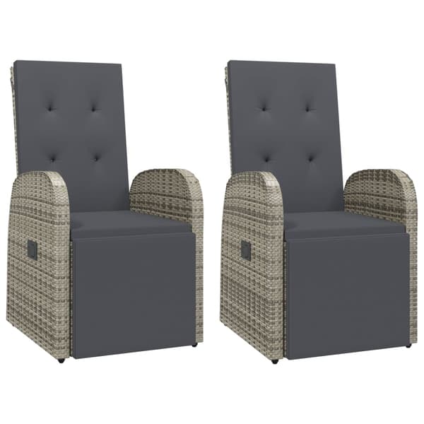 vidaXL Trädgårdsfåtöljer med dynor, set om 2, grå, PE-rotting