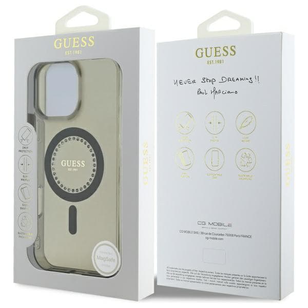 Guess IML Rhinestones MagSafe-etui til iPhone 16 Pro, sort