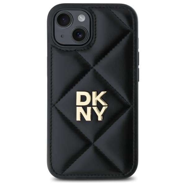 DKNY Quilted Stack Logo iPhone 15 -suojakuori, musta