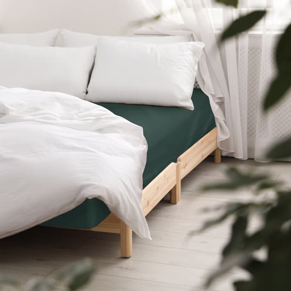 Bomuldslagner 90x200 glat satin, mørkegrøn