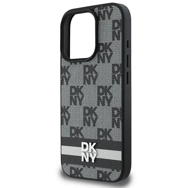 DKNY DKHCP16LPCPTSSK iPhone 16 Pro 6,3" sort/sort hårdt cover med ternet mønster og trykte striber