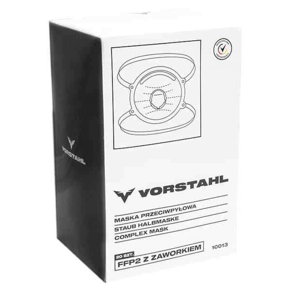 Skyddsmask för damm med halvrund ventil FFP2, 20-pack. Vorstahl