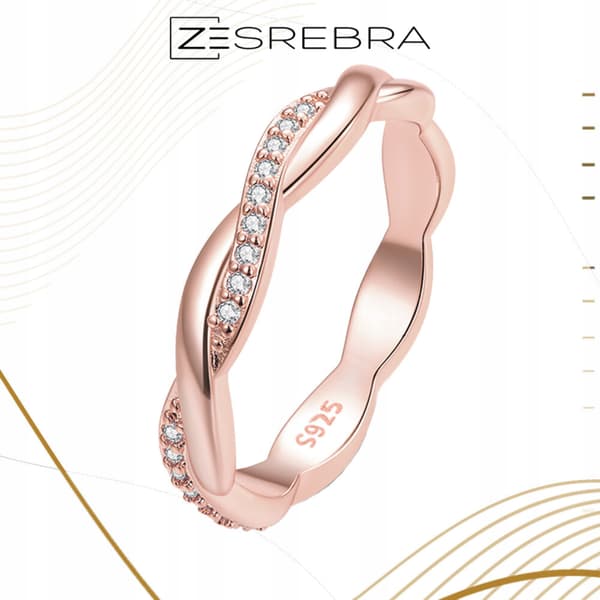 Roségulds sammanflätad ring pr 925 storlek 16 zirkoner kristall silver