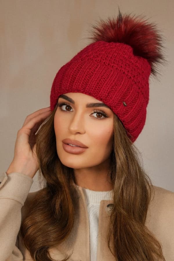 Dam Vinterhatt Röd Kamea-Furja Med Eco Pompom