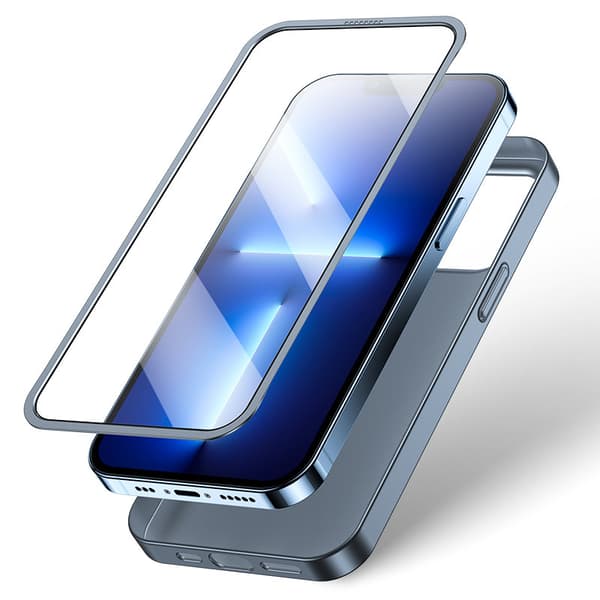 Cover til iPhone 13 Pro Max bagside og front + hærdet glas grå