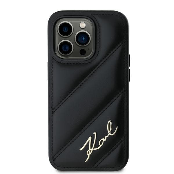 Karl Lagerfeld Diagonal Quilted Script-skal till iPhone 14 Pro, Svart