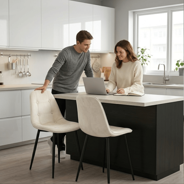 Aristo fløjlsstol, beige, sorte ben