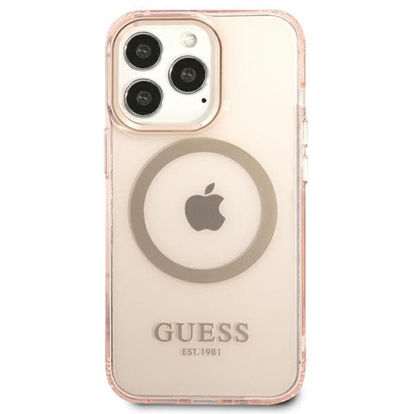 Guess Gold Outline Translucent MagSafe-etui til iPhone 13 Pro Max, lyserød