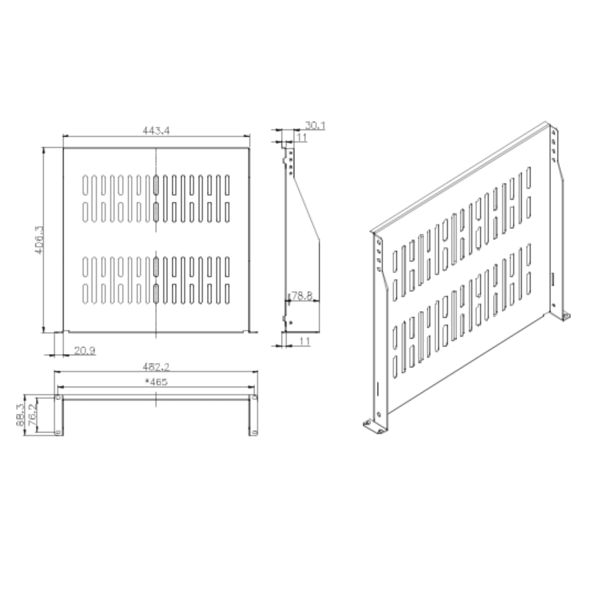 Hylde til LogiLink 19" rackskab, dybde 400 mm, frontmontering, 25 kg