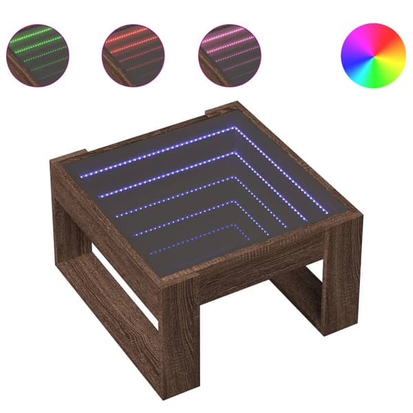 vidaXL Infinity sofabord med LED-lys brunt egetræ 50x53x30 cm