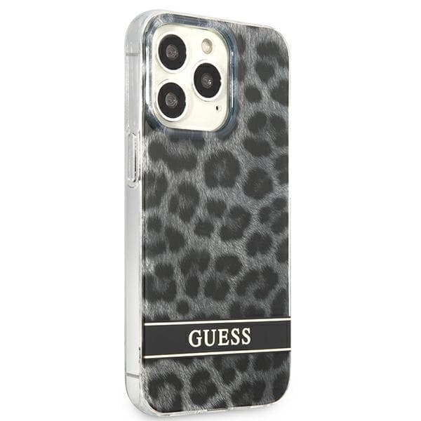 Guess Leopard -kuori iPhone 13 Prolle / 13:lle, harmaa/harmaa