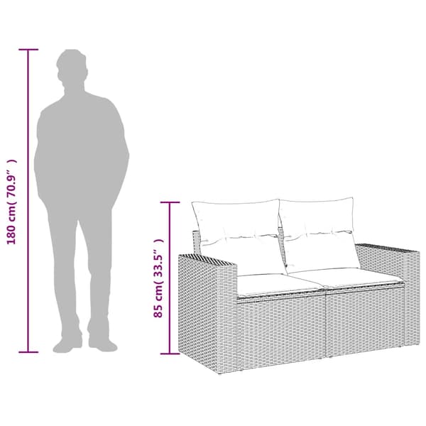 vidaXL Trädgårdssoffa med kuddar, 2-sits, ljusgrå, polyrotting