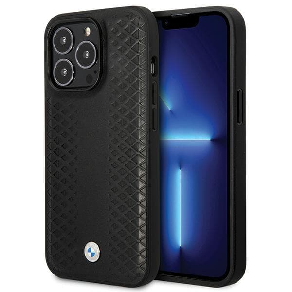 BMW Læderetui med Diamantmønster til iPhone 14 Pro, Sort