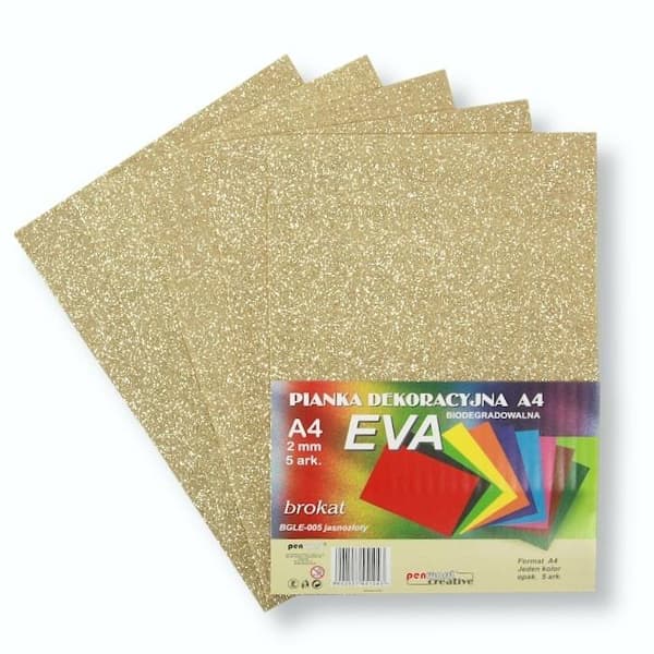 A4 Eva glitterskum lys guld bionedbrydelig. 5 stk.