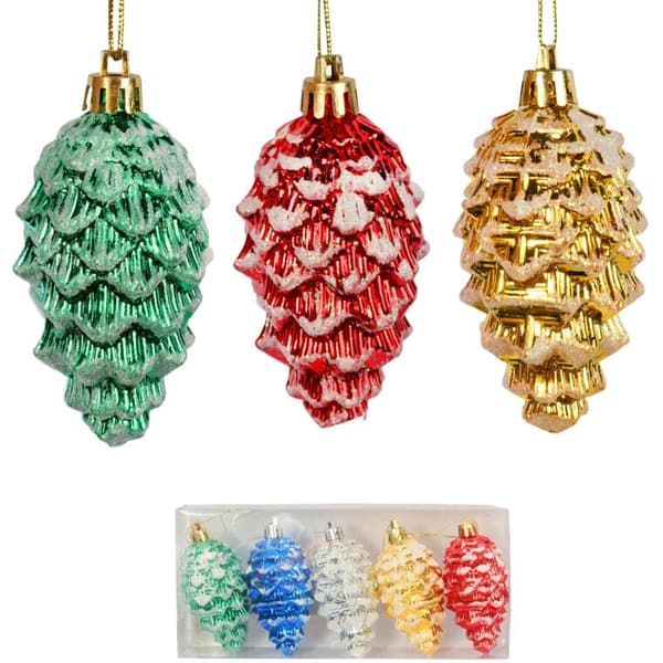 Sæt med 5 multifarvet plastiskugler/stykker med glitter, 9 cm