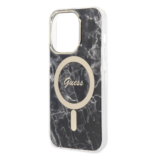 Guess Marble MagSafe-etui + opladersæt til iPhone 14 Pro Max, sort