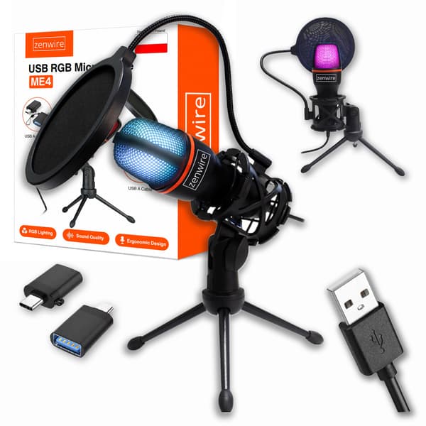 Zenwire ME4 Studio kondensatormikrofon til pc-spil RGB USB-C USB 3.0