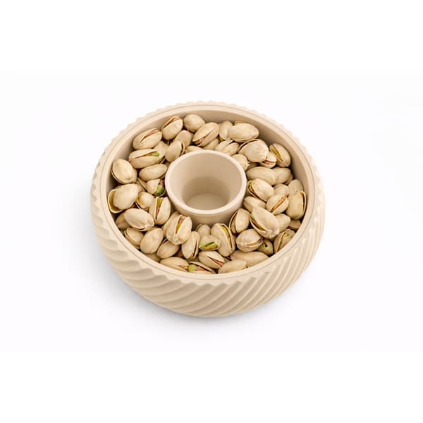 Beige 2-i-1 snackskål med skalbeholder til nødder