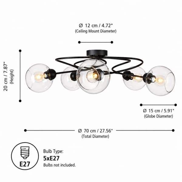Loftlampe 5xE27 Lyra Sort/Klar