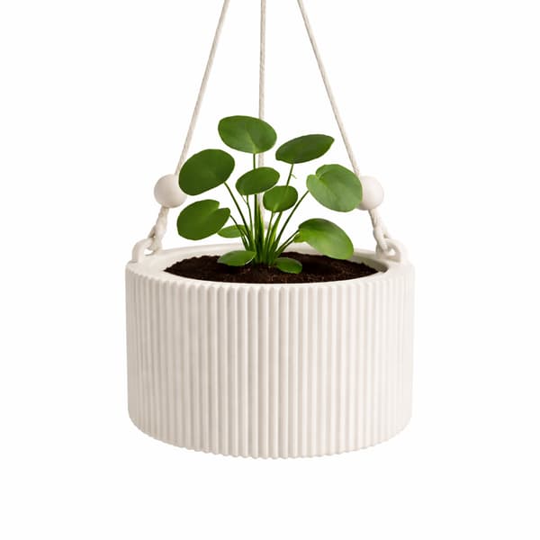 Vitt hängande blomställ, boho skandinavisk kruka