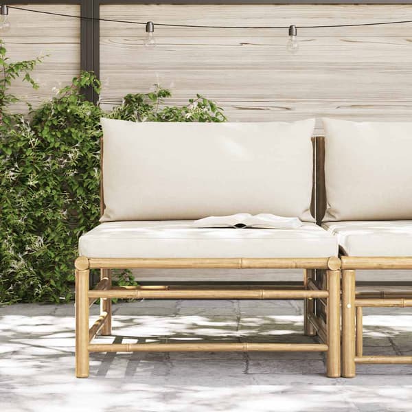 vidaXL havecentersofa, cremefarvede hynder, bambus