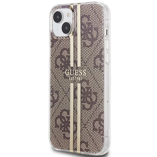 Guess IML 4G Guldstribet Etui til iPhone 15 Plus, Brun