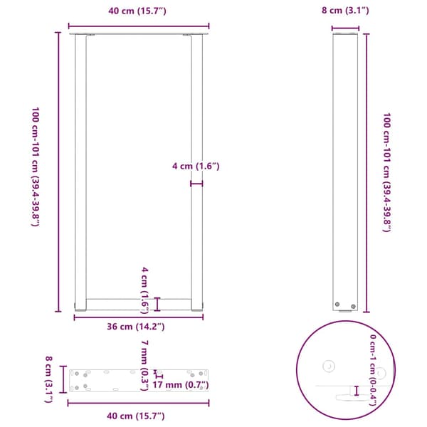 vidaXL sofabordsben, 2 stk., sort, 40x(100-101) cm, stål