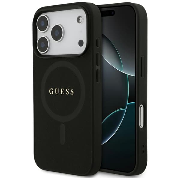 Guess Saffiano Classic Logo MagSafedo iPhone 17 Pro Etui Sort