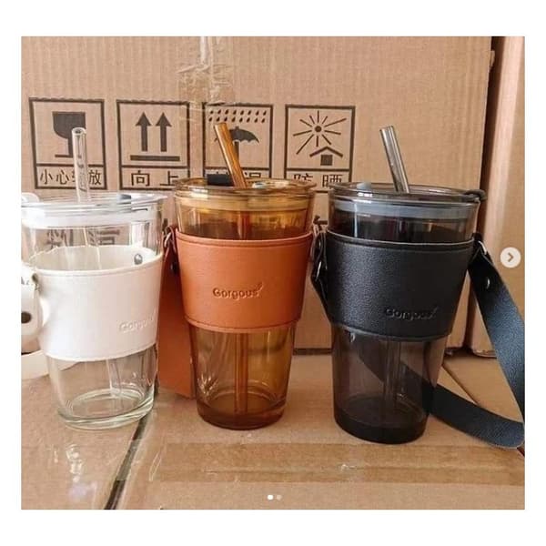 Glaskaffekrus med sugerør og lukning 450 ml COP09B