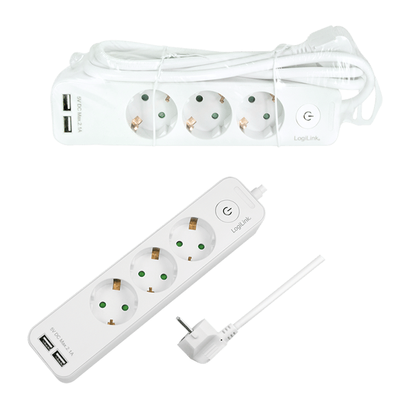 LogiLink LPS248U multifunktionel strømskinne 3xCEE+2xUSB, 1,5 m, hvid