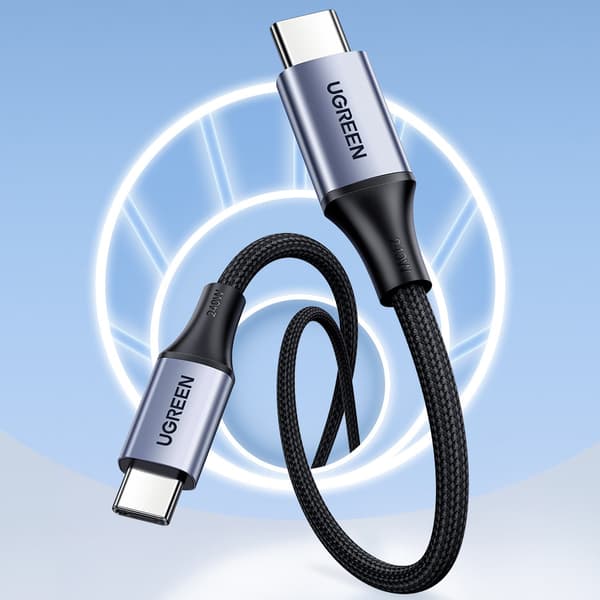 USB-C-virtalähde 240 W 5 A 2 m punottu kaapeli harmaa