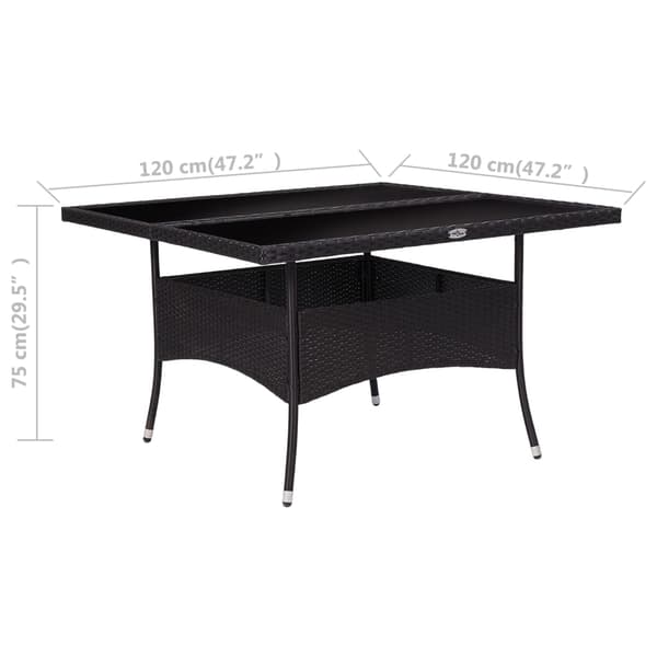 vidaXL havebord, sort, polyrattan og glas