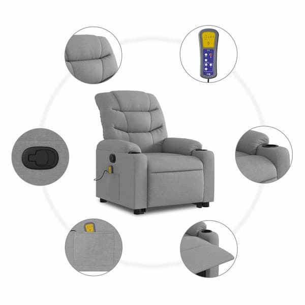 vidaXL Lyftbar massagefåtölj ljusgrå tyg