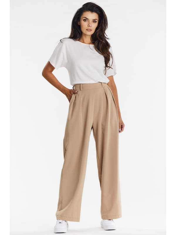 Eleganta vida byxor i tyg, beige M