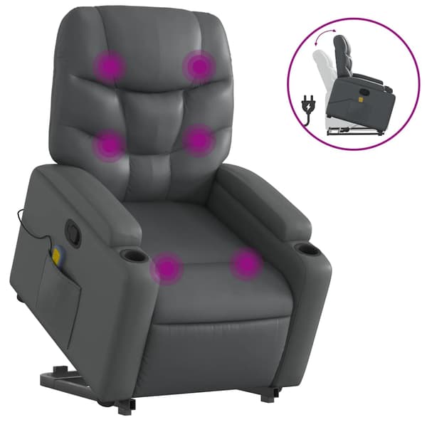 vidaXL Lyftbar massagefåtölj, grå, konstläder