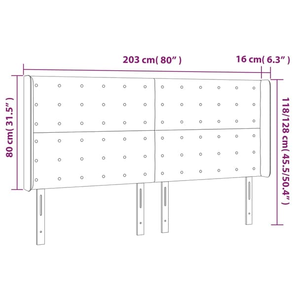 vidaXL LED sengegavl sort 203x16x118/128cm kunstlæder