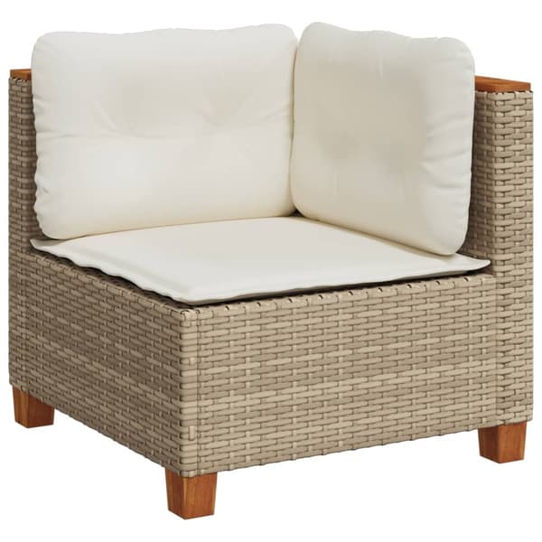 vidaXL Hörnsoffmodul med kuddar, beige, polyrotting