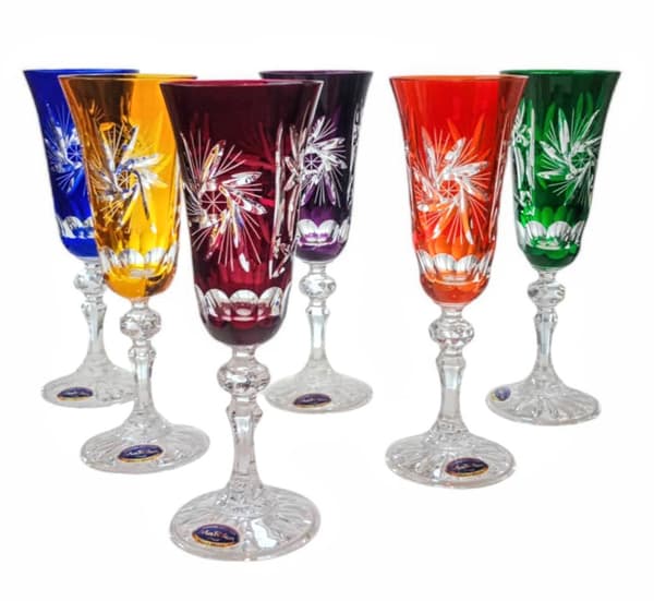 Farverige krystal champagneglas 150ml Olive Grinder