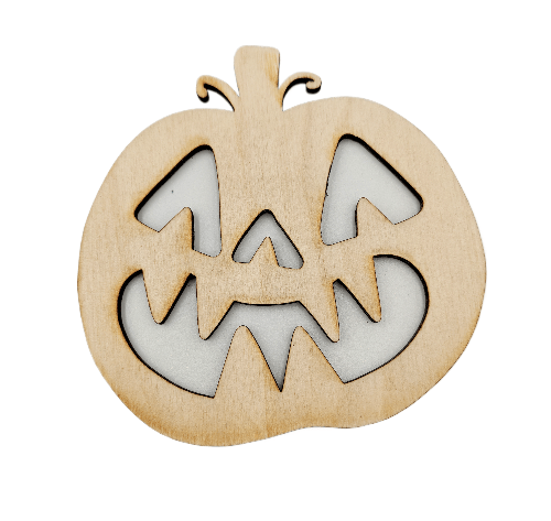 Graveret Halloween-græskar-coaster i træ 9,5x9 cm krydsfiner
