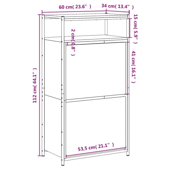 vidaXL skoskab brunt egetræ 60x34x112 cm