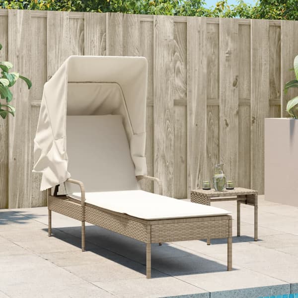 vidaXL Aurinkotuoli katoksella, beige, polyrottinki