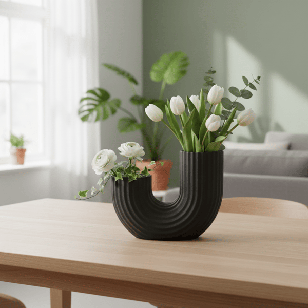 Modern minimalistisk svart vas i U-form med elegant form