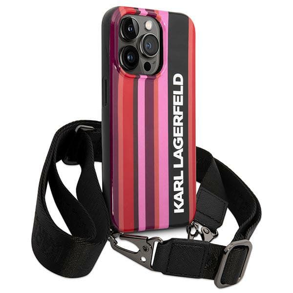 Karl Lagerfeld Color Stripes Strap-etui til iPhone 14 Pro Max, lyserød