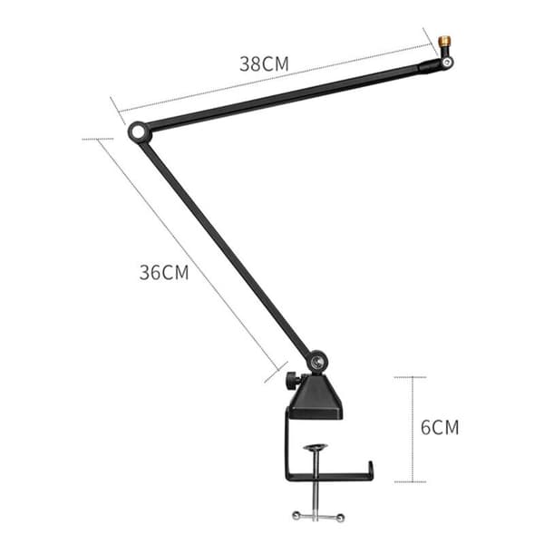 DNA TMS1 bordmikrofonstativ boomarm sort solid op til 2 kg klemstropper sæt