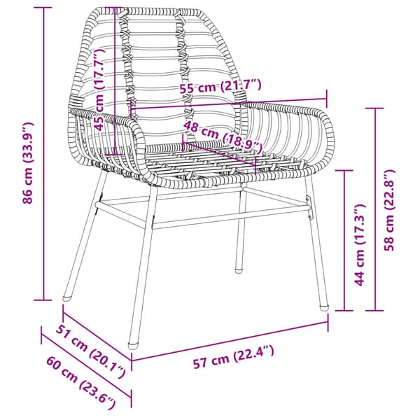vidaXL havestole, sæt med 2, brun, polyrattan